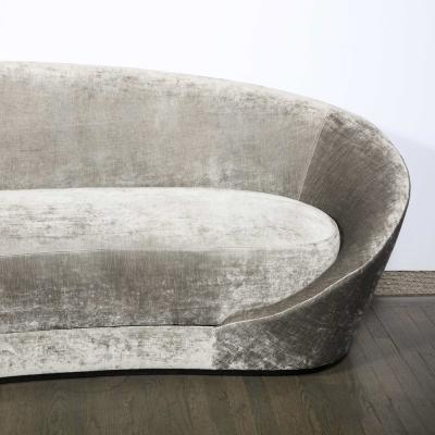 1940s Style Modernist Sweeping Curved Sofa in Platinum Velvet