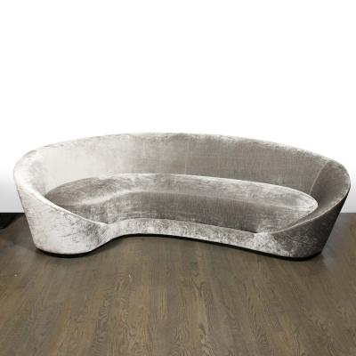 1940s Style Modernist Sweeping Curved Sofa in Platinum Velvet