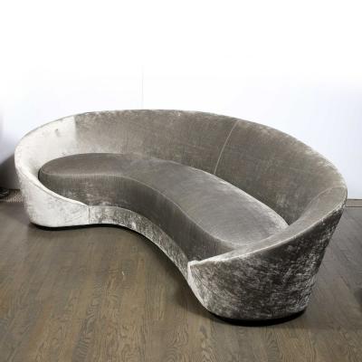 1940s Style Modernist Sweeping Curved Sofa in Platinum Velvet
