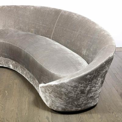 1940s Style Modernist Sweeping Curved Sofa in Platinum Velvet