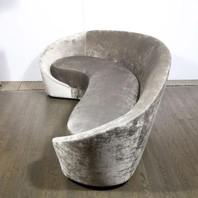 1940s Style Modernist Sweeping Curved Sofa in Platinum Velvet