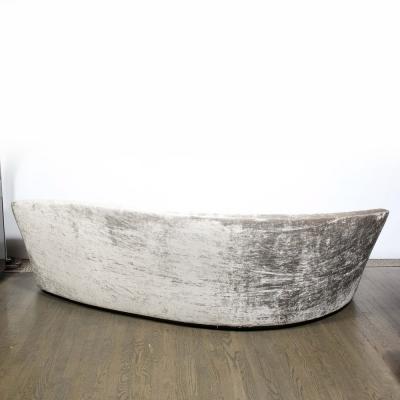 1940s Style Modernist Sweeping Curved Sofa in Platinum Velvet