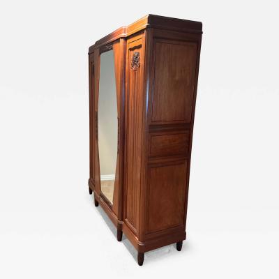 1940s Walnut French Armoire with Beveled Mirror