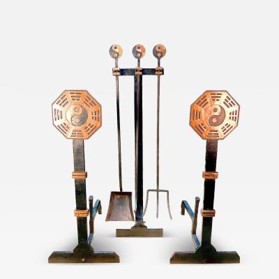 1940s Yin Yang Fireplace set in Wrought Iron Copper