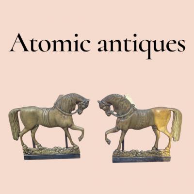1940s bronze horse andirons
