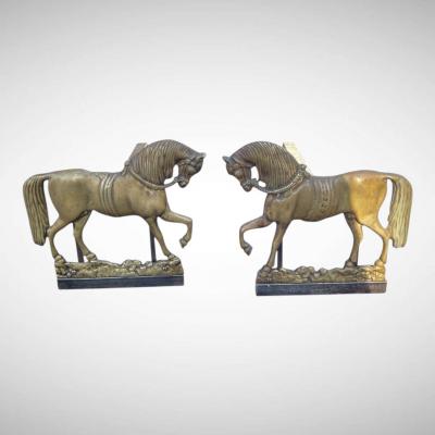 1940s bronze horse andirons