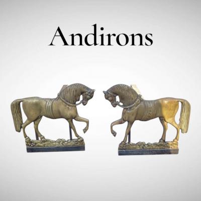 1940s bronze horse andirons
