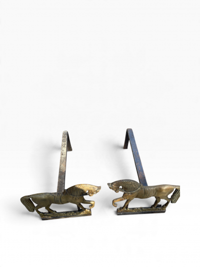 1940s bronze horse andirons