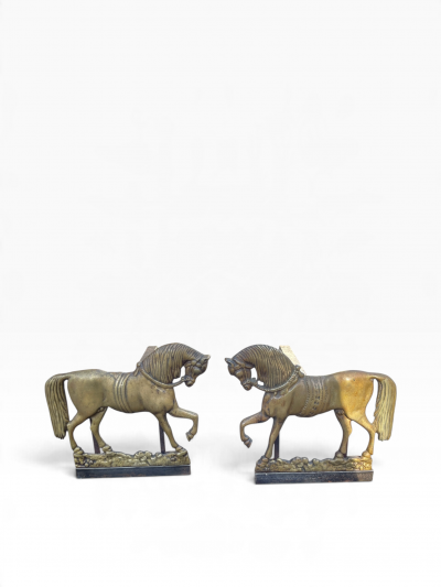 1940s bronze horse andirons