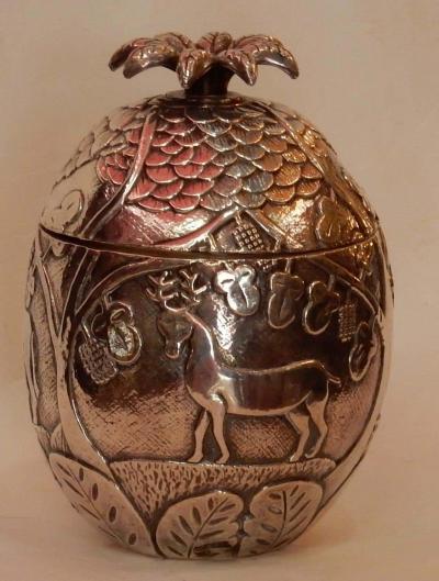 1950 1970 Ice Bucket Pineapple Shape Animal Decor Silver Metal