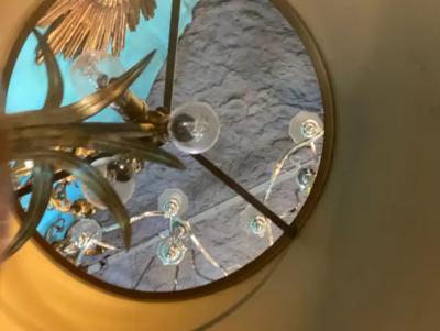 1950 70 Pair of Bronze Lamps and Egg Amber Way Signed Charles With Brass Shade