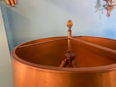 1950 70 Pair of Bronze Lamps and Egg Amber Way Signed Charles With Brass Shade