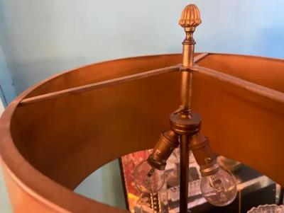 1950 70 Pair of Bronze Lamps and Egg Amber Way Signed Charles With Brass Shade