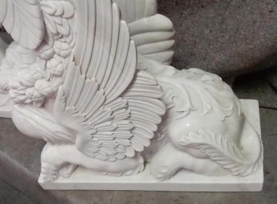 1950 Pair of Statuary White Marble Sphinxes
