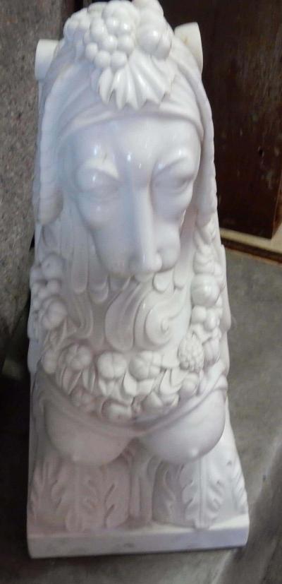 1950 Pair of Statuary White Marble Sphinxes