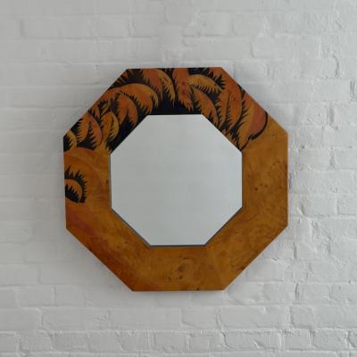 1950S BRIDS EYE MAPLE MIRROR BY MAHEY WITH PALM LEAF THEME