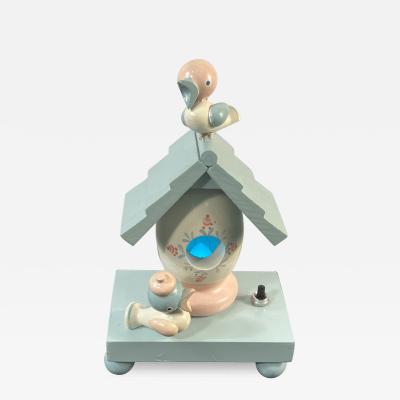 1950S HAND PAINTED ADORABLE EGG BIRD HOUSE WITH TWO BIRDS WOODEN NIGHTLIGHT