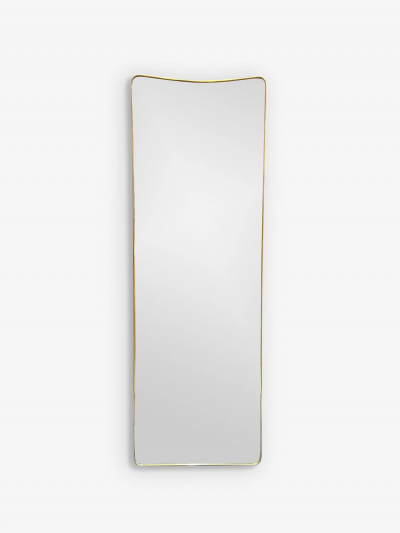 1950S LONG FLOOR MIRROR IN AGED BRASS IN THE STYLE OF GIO PONTI