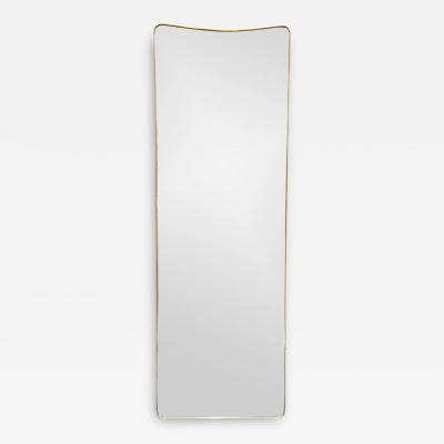 1950S LONG FLOOR MIRROR IN AGED BRASS IN THE STYLE OF GIO PONTI