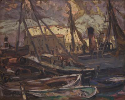 1950S PAINTING OF MARSEILLE PORT