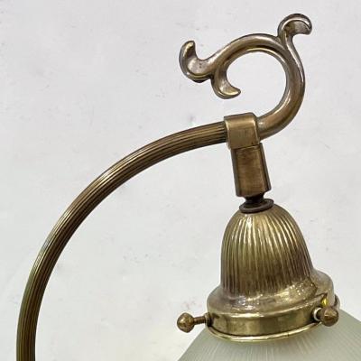 1950s American Art Deco Style Brass Table Desk Lamp with Satin White Glass Shade