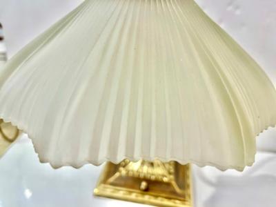 1950s American Art Deco Style Brass Table Desk Lamp with Satin White Glass Shade