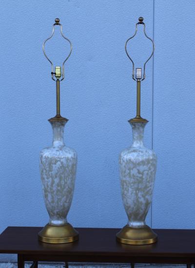 1950s Art Glass and Gold Leaf Tall Table Lamps