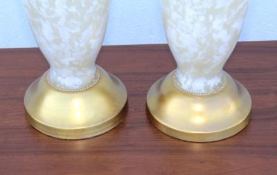 1950s Art Glass and Gold Leaf Tall Table Lamps