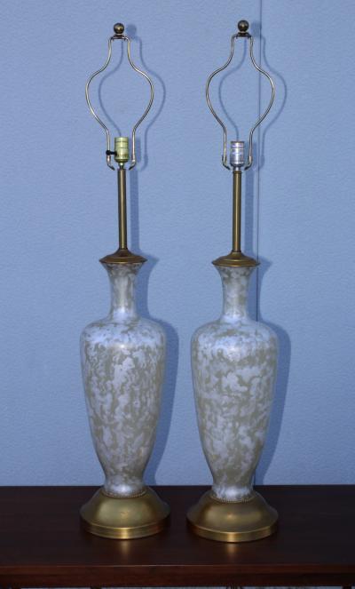 1950s Art Glass and Gold Leaf Tall Table Lamps