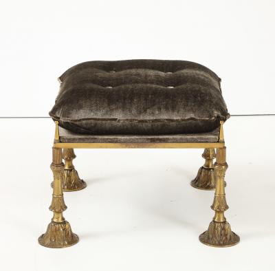 1950s Brass And Crushed Velvet French Ottoman