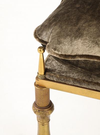 1950s Brass And Crushed Velvet French Ottoman