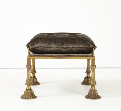 1950s Brass And Crushed Velvet French Ottoman