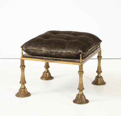 1950s Brass And Crushed Velvet French Ottoman
