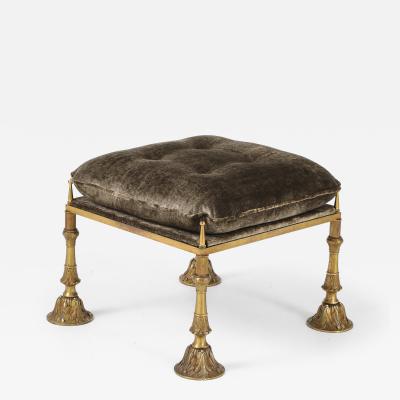 1950s Brass And Crushed Velvet French Ottoman
