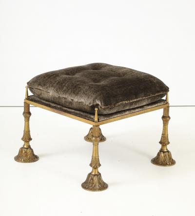 1950s Brass And Crushed Velvet French Ottoman