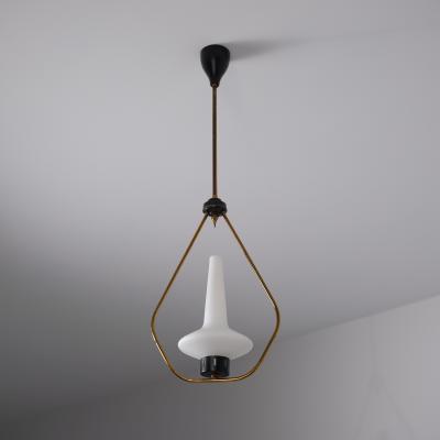 1950s Brass Iron Pendant with Opaline Glass Shade 2 Available
