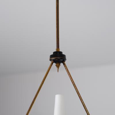 1950s Brass Iron Pendant with Opaline Glass Shade 2 Available