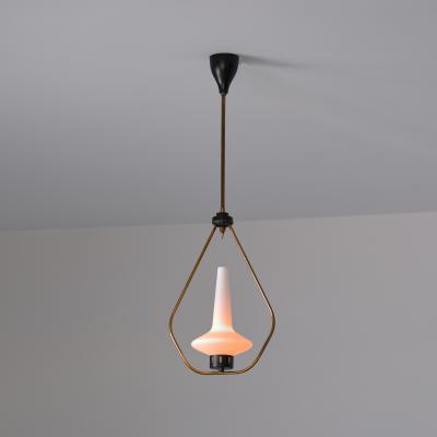 1950s Brass Iron Pendant with Opaline Glass Shade 2 Available