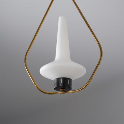 1950s Brass Iron Pendant with Opaline Glass Shade 2 Available