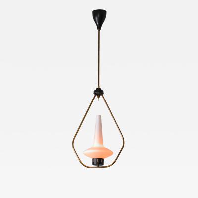 1950s Brass Iron Pendant with Opaline Glass Shade 2 Available