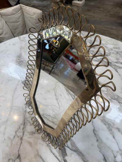 1950s Brass Table Vanity Mirror with Looped Wire Frame