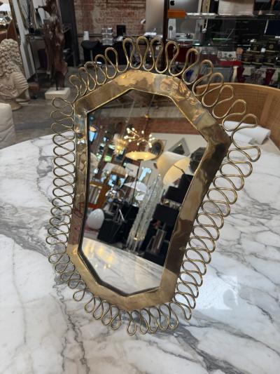 1950s Brass Table Vanity Mirror with Looped Wire Frame