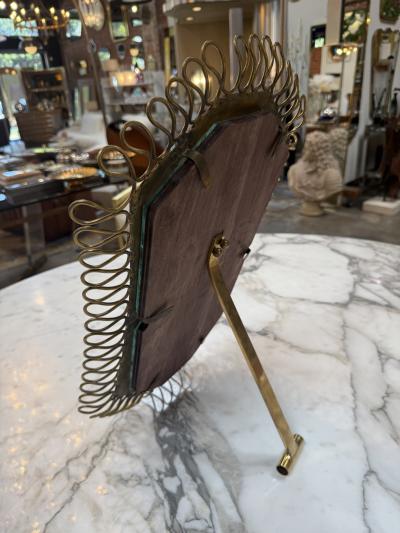 1950s Brass Table Vanity Mirror with Looped Wire Frame