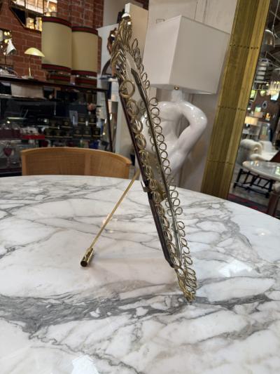 1950s Brass Table Vanity Mirror with Looped Wire Frame