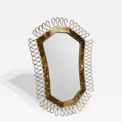 1950s Brass Table Vanity Mirror with Looped Wire Frame