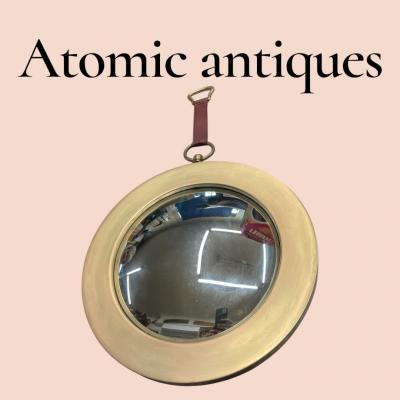 1950s Brass and leather witch mirror