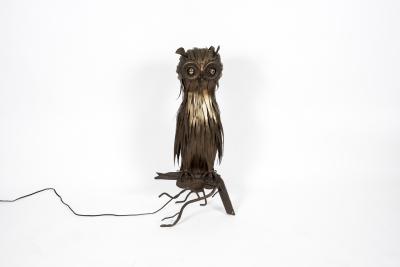 1950s Brutalist owl lamp