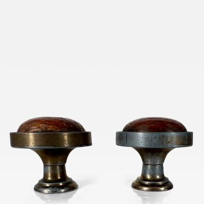 1950s Canada Hardware Drawer Pulls Brass Knobs with Wood Insert Set of 2