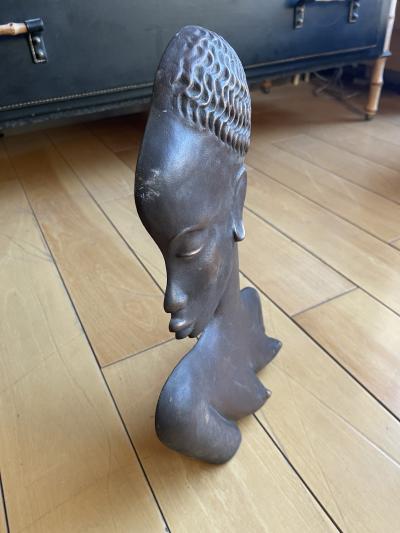 1950s Cast bronze sculpture showing a nice African woman