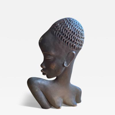 1950s Cast bronze sculpture showing a nice African woman